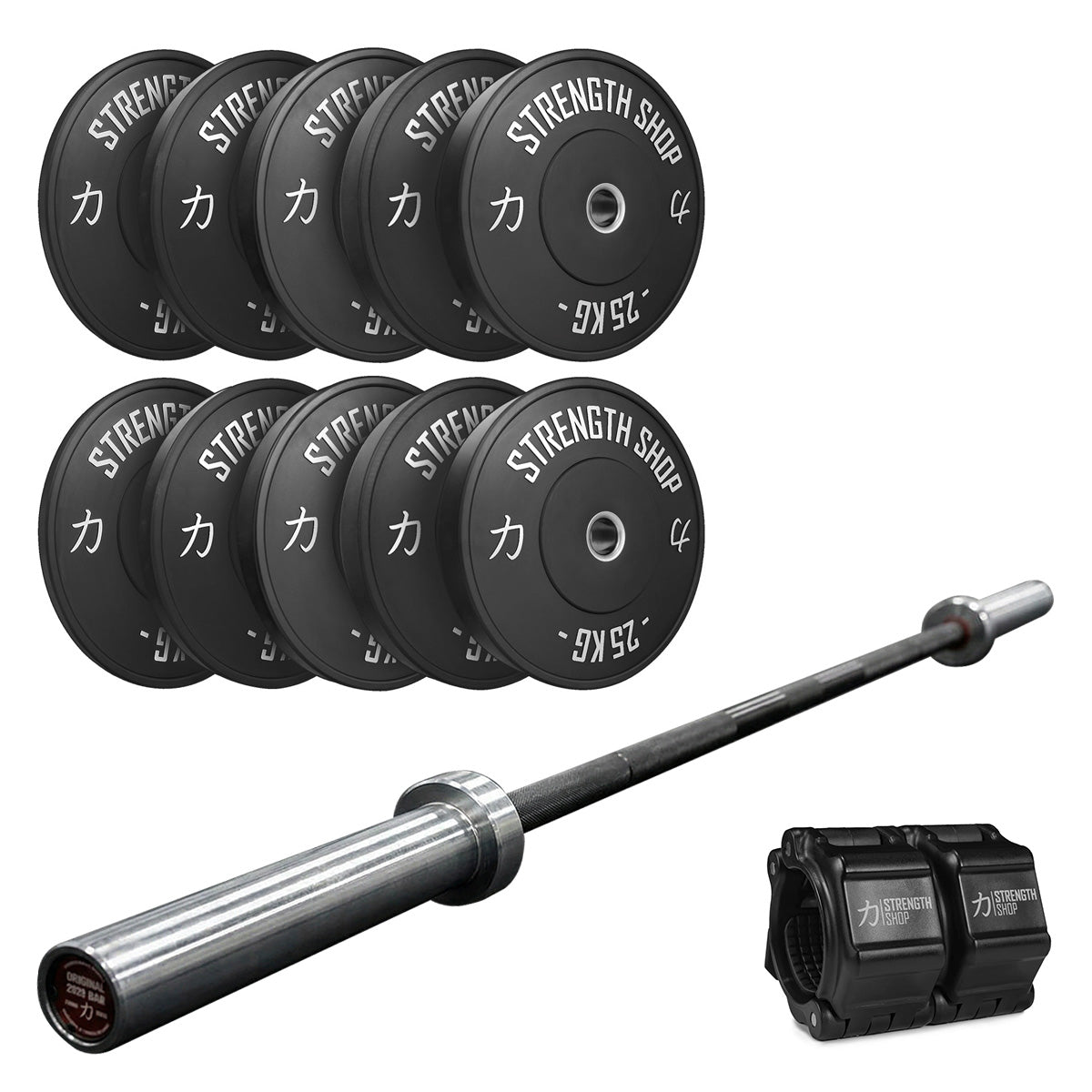 Powerlifter's Dynamic Bundle | 150KG Black Bumper Plates Set & Power Bar - Strength Shop