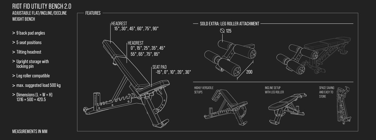 Riot FID Utility Bench 2.0 – Adjustable Flat/Incline/Decline Weight Bench