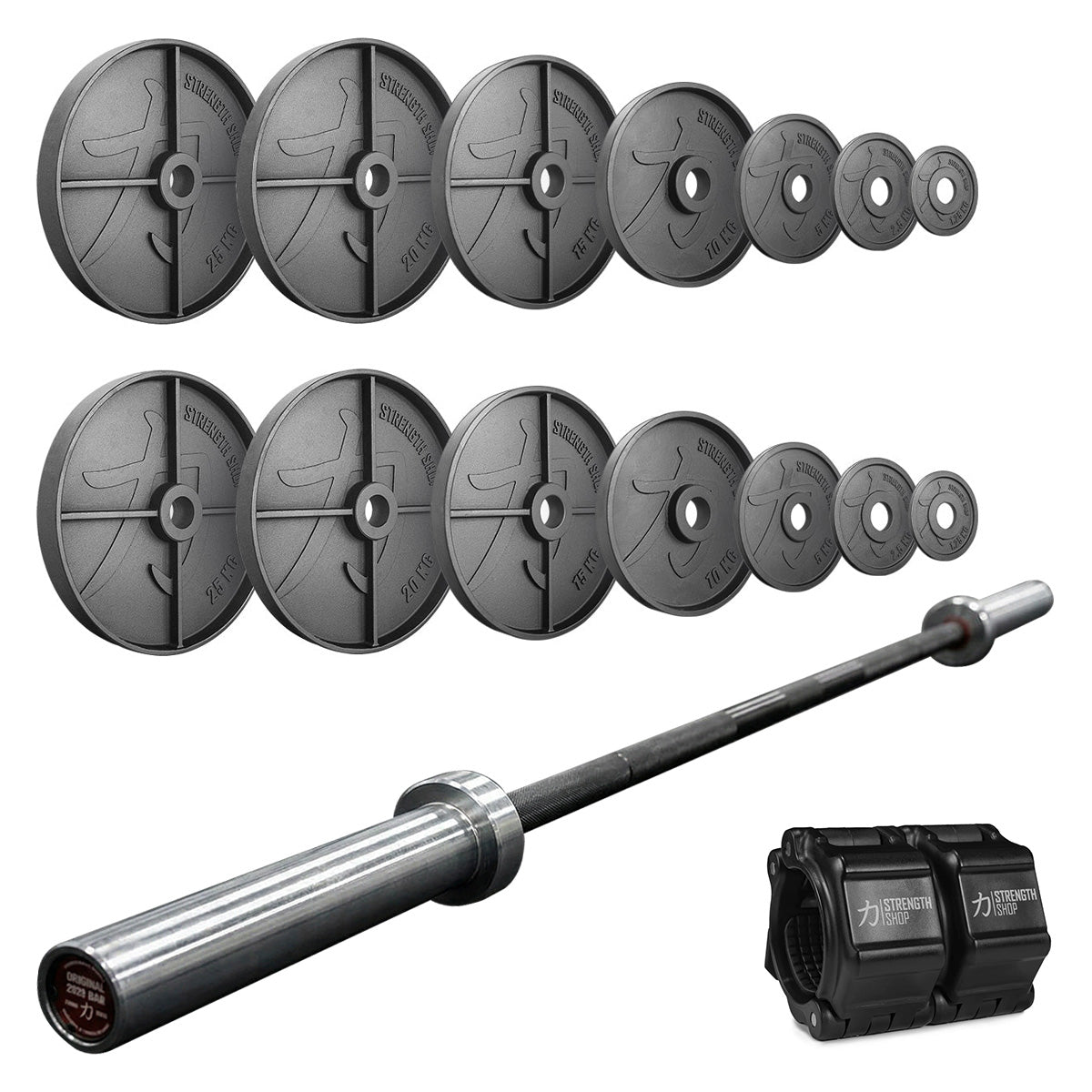 Powerlifter's Legacy Bundle | 157.5KG Deep Dish Cast Iron Plates Plates Set & Power Bar