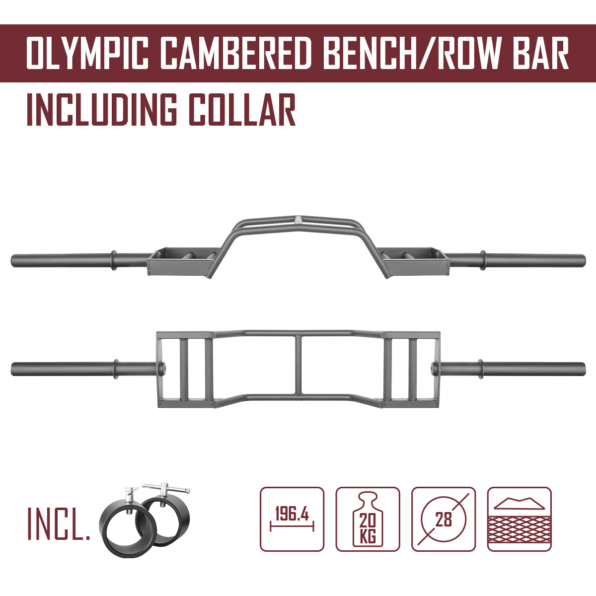 B-WARE Olympic Cambered Bench/Row Bar - 20KG - Strength Shop