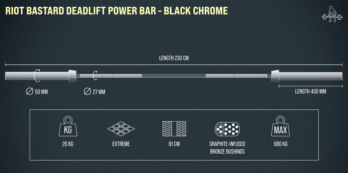 Riot Bastard Deadlift Bar, 20 kg - Black Chrome - Strength Shop