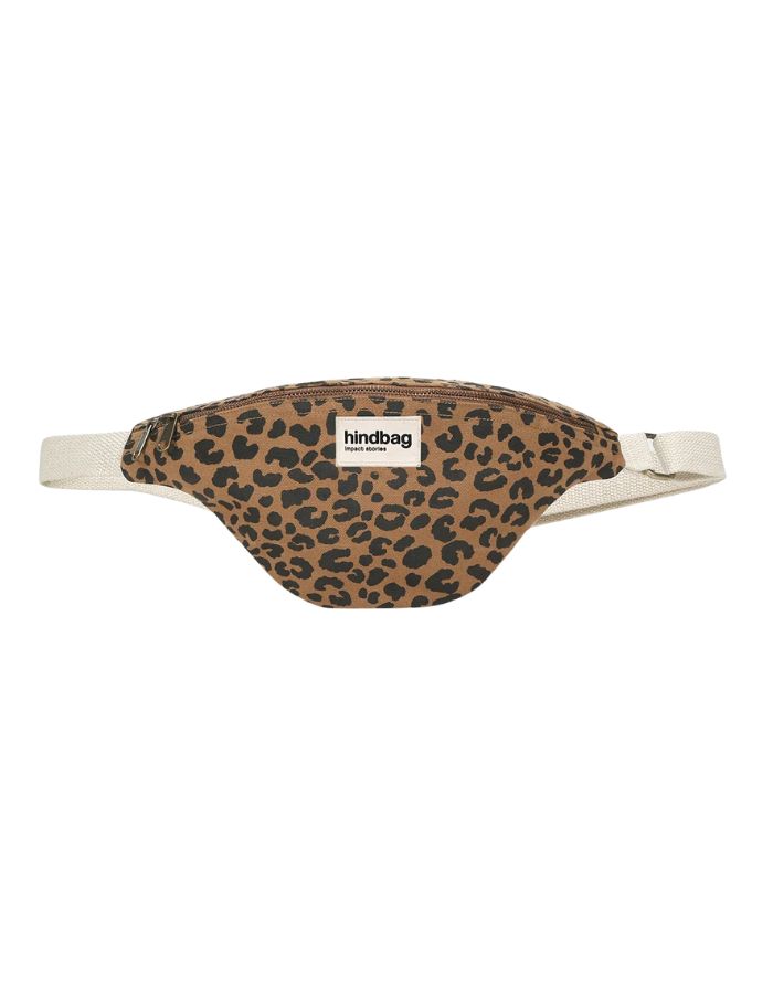 Fanny Pack Olivia von Hindbag in der Farbe Leopard Cannelle– Gürteltasche aus GOTS-zertifiziertem Bio-Cord mit Doppelreißverschluss und verstellbarem Schultergurt.