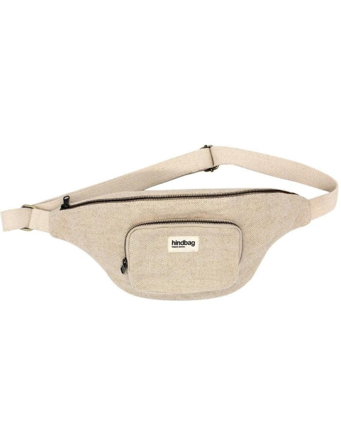Fanny Pack Sofia XL von Hindbag in Jute – große Gürteltasche aus GOTS-zertifizierter Bio-Baumwolle mit zwei Außentaschen und verstellbarem Gürtelriemen.