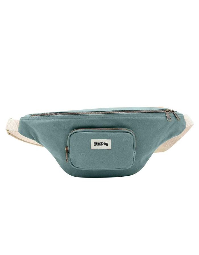 Hindbag Fanny Pack Sofia XL in Salbei aus GOTS-zertifizierter Bio-Baumwolle mit zwei Reißverschluss-Außentaschen und verstellbarem Schultergurt