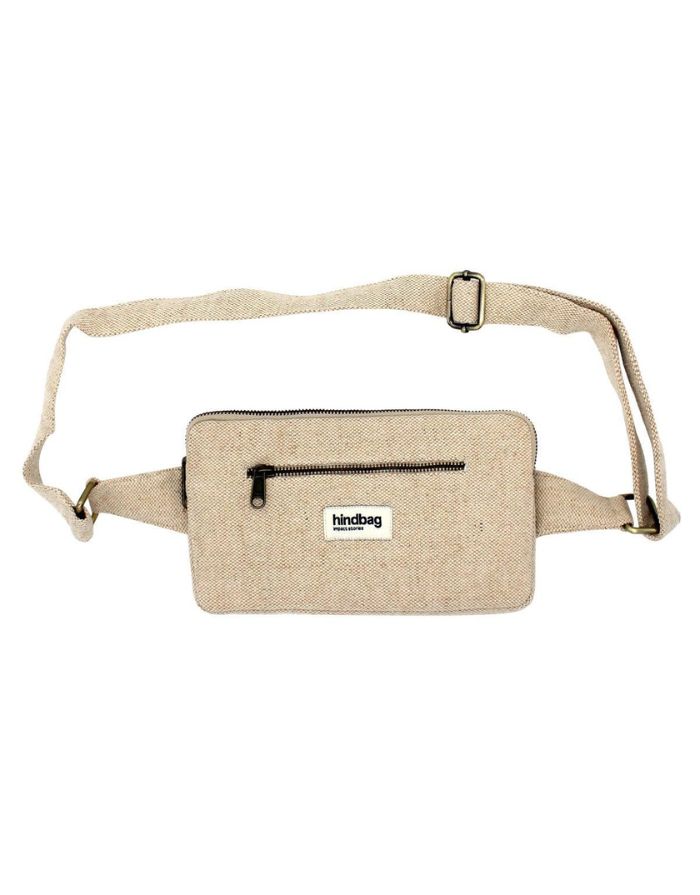 Fanny Pack Harry von Hindbag in der Farbe Jute – rechteckige Bauchtasche aus GOTS-zertifizierter Bio-Baumwolle mit zwei Reißverschlusstaschen und verstellbarem Gurt