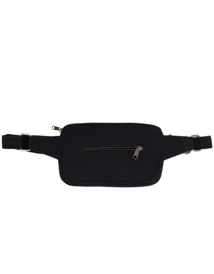 Fanny Pack Harry von Hindbag in der Farbe Noir– rechteckige Bauchtasche aus GOTS-zertifizierter Bio-Baumwolle mit zwei Reißverschlusstaschen und verstellbarem Gurt