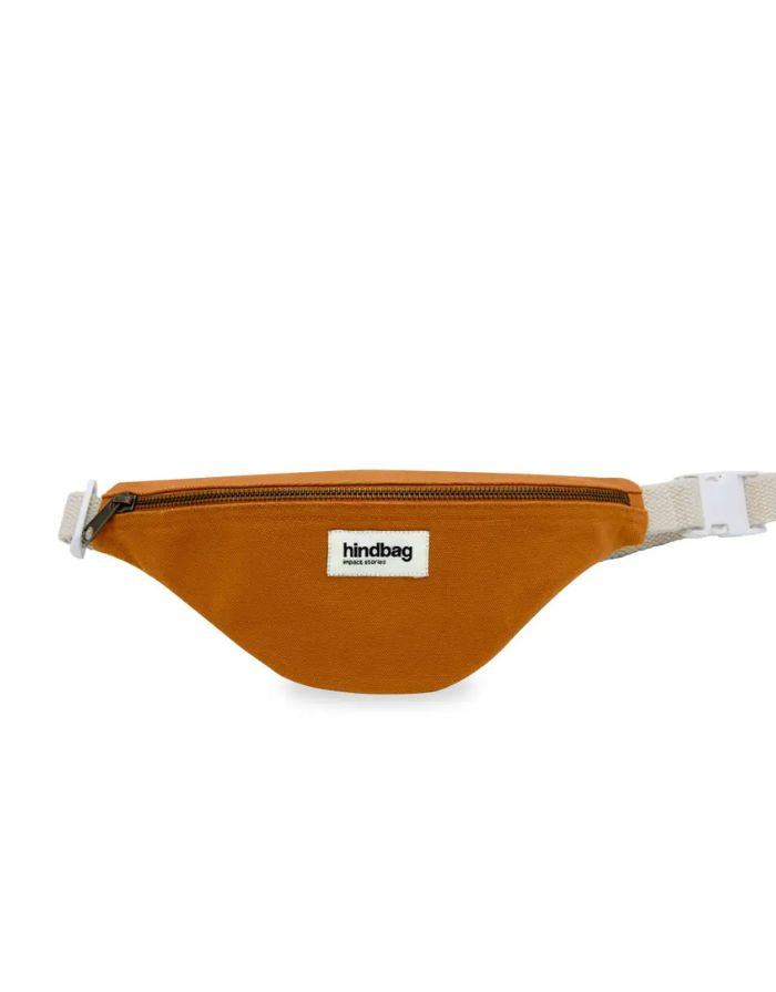 Fanny Pack Kids Augustin von Hindbag in Siena, GOTS-zertifizierte Bio-Baumwolle, Bauchtasche mit verstellbarem Gurt und Clip für Kinder von 4 bis 10 Jahren.