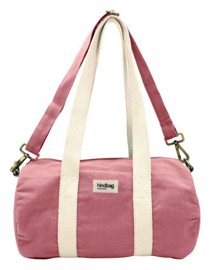 Hindbag Tasche Simon Mini in Blush, kleine Polochon-Tasche aus GOTS-zertifizierter Bio-Baumwolle, mit Reißverschluss und Innentasche, Schulterriemen.
