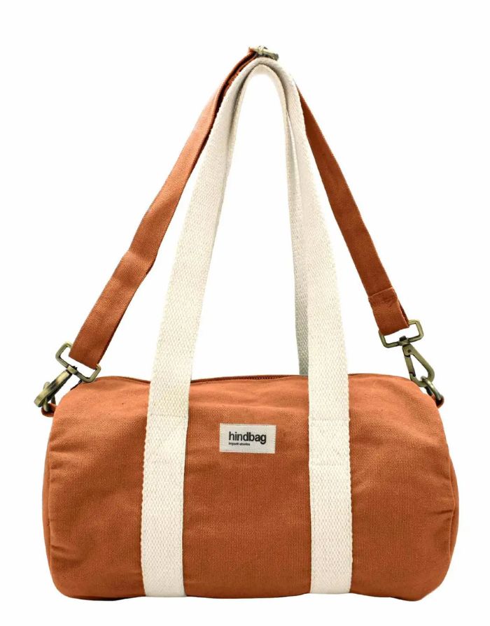 Hindbag Tasche Simon Mini in Siena, kleine Polochon-Tasche aus GOTS-zertifizierter Bio-Baumwolle, mit Reißverschluss und Innentasche, Schulterriemen.