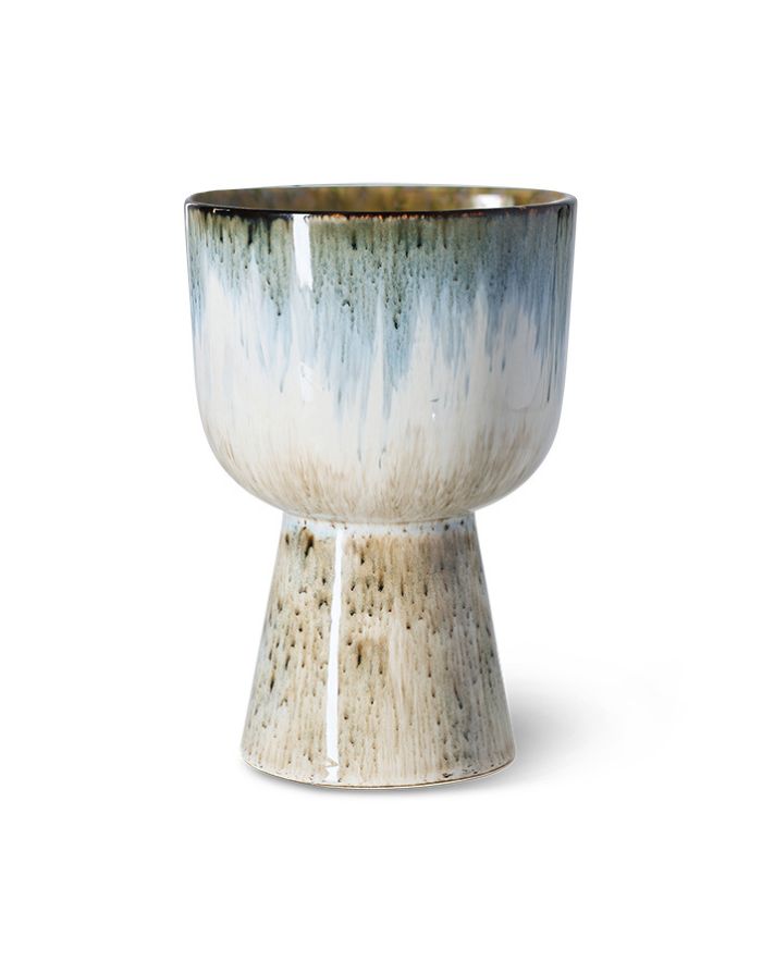 Mehrfarbiger Übertopf Retro Glacier von HKliving mit zarten Blautönen und reaktiver Glasur aus Steinzeug, 16,5×16,5×24 cm – einzigartiges Design für den Innenbereich.
