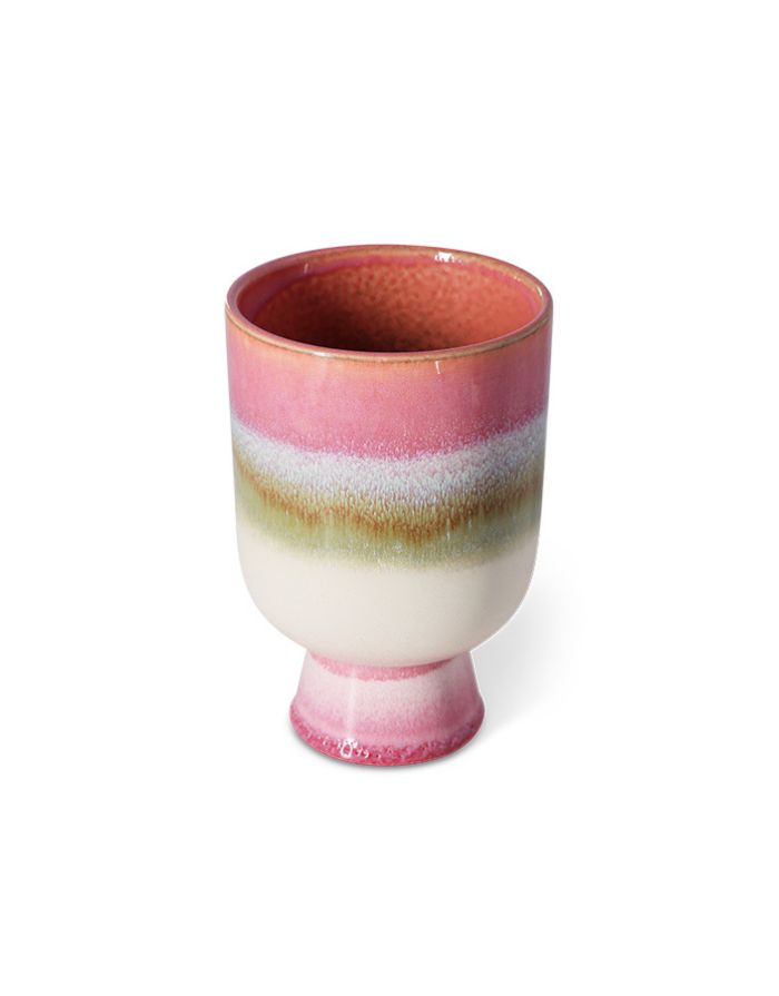 Mehrfarbiger Übertopf Retro Rosefield von HKliving aus Steinzeug mit rosa, weißen und grünen Akzenten, 13×13×19,5 cm – handgefertigt mit reaktiver Glasur.