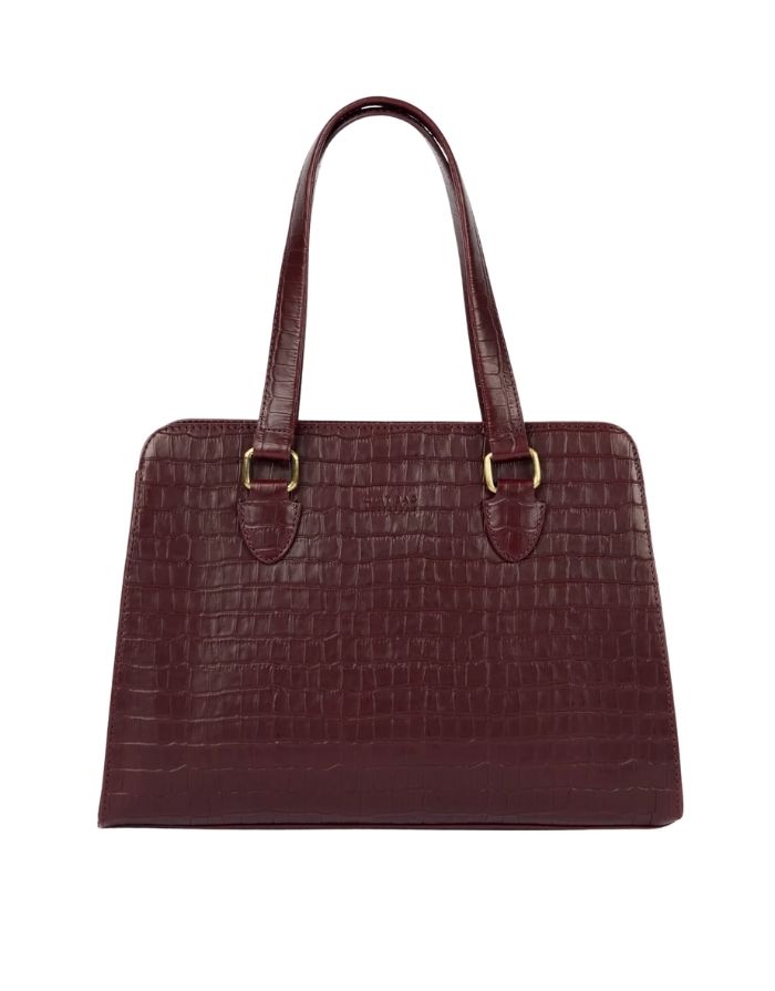 O MY BAG Blair Croco Large Cherry Red – elegante Schulter- und Crossbody-Tasche mit Laptopfach und Croco-Struktur.