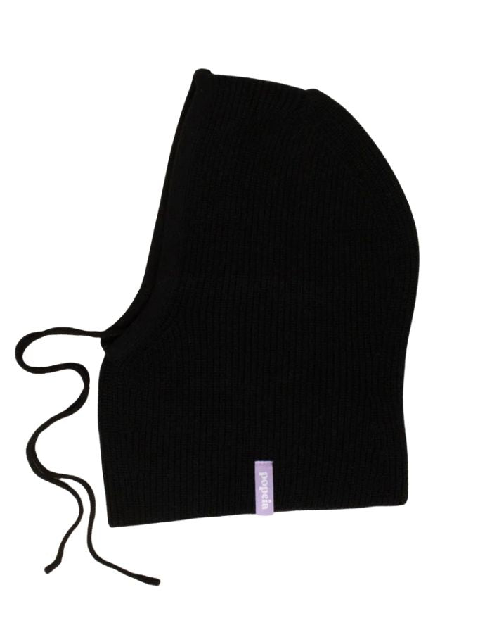 Schwarze Balaclava aus 100 % Merinowolle von Popeia – nachhaltiges Winter-Accessoire, weich, warm und modern