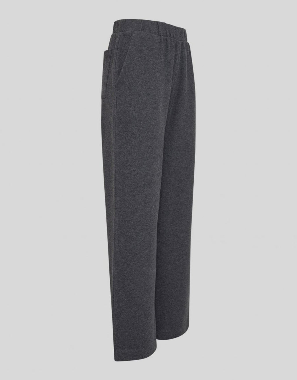 Graue MSCHMarletta Sweat Pants von MSCH Copenhagen mit elastischem Bund, weitem geradem Bein und seitlichen Taschen aus weichem Baumwollmix von der Seite
