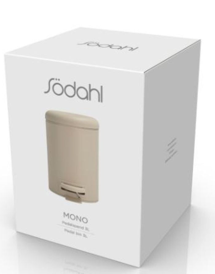Pedaleimer Mono in Beige von Södahl: kleiner Eimer mit Soft-Close-Deckel, Pedal und herausnehmbarem Plastikeinsatz, 3 Liter Fassungsvermögen.