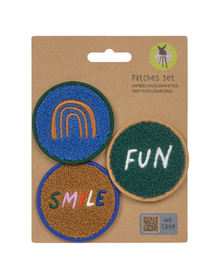 LÄSSIG Patches Set Little Gang Smile Fun mit Smiley- und FUN-Motiv aus 100 % Polyester, zum individuellen Gestalten von Taschen und Rucksäcken.