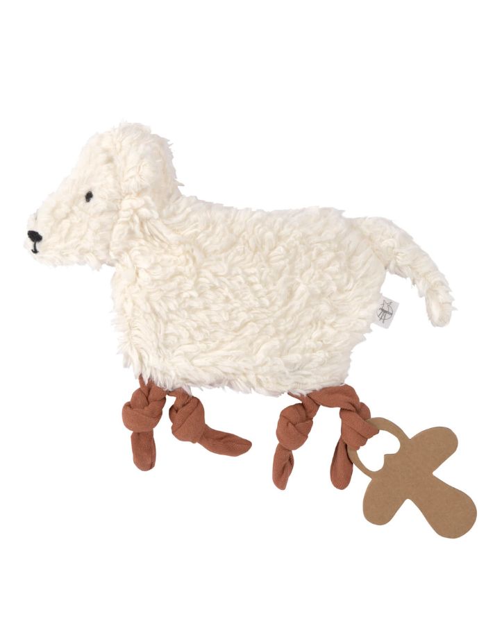 LÄSSIG Schnuffeltuch Tiny Farmer Schaf aus weißer Bio-Baumwolle, mit Schnullerhalter an den Beinen, GOTS-zertifiziert, weiches Kuscheltuch für Babys ab 2 Monaten.