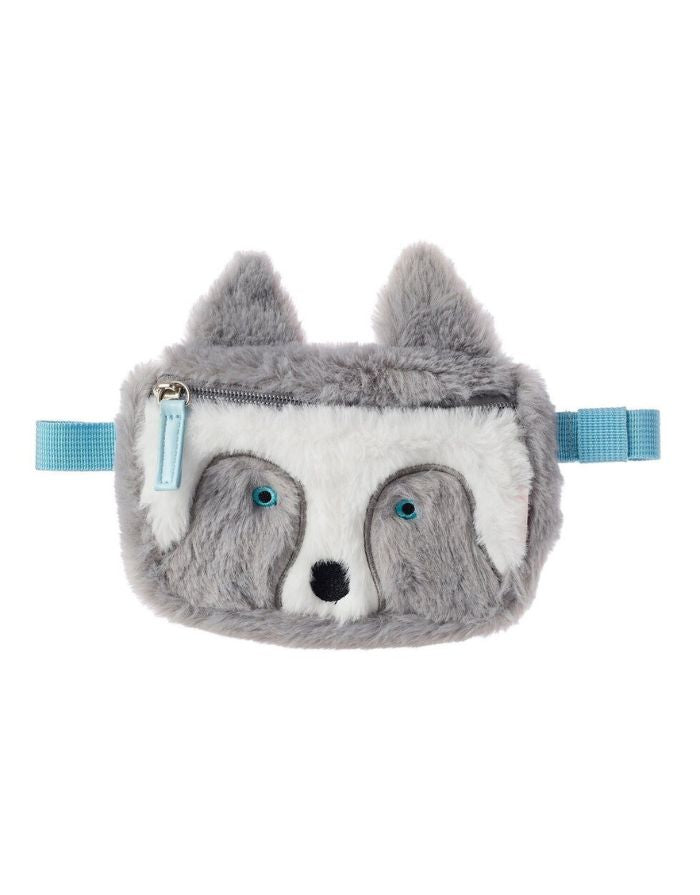  Rockahula Husky Bauchtasche – flauschige Hundetasche mit blauen Augen, Reißverschluss und verstellbarem Gurt.