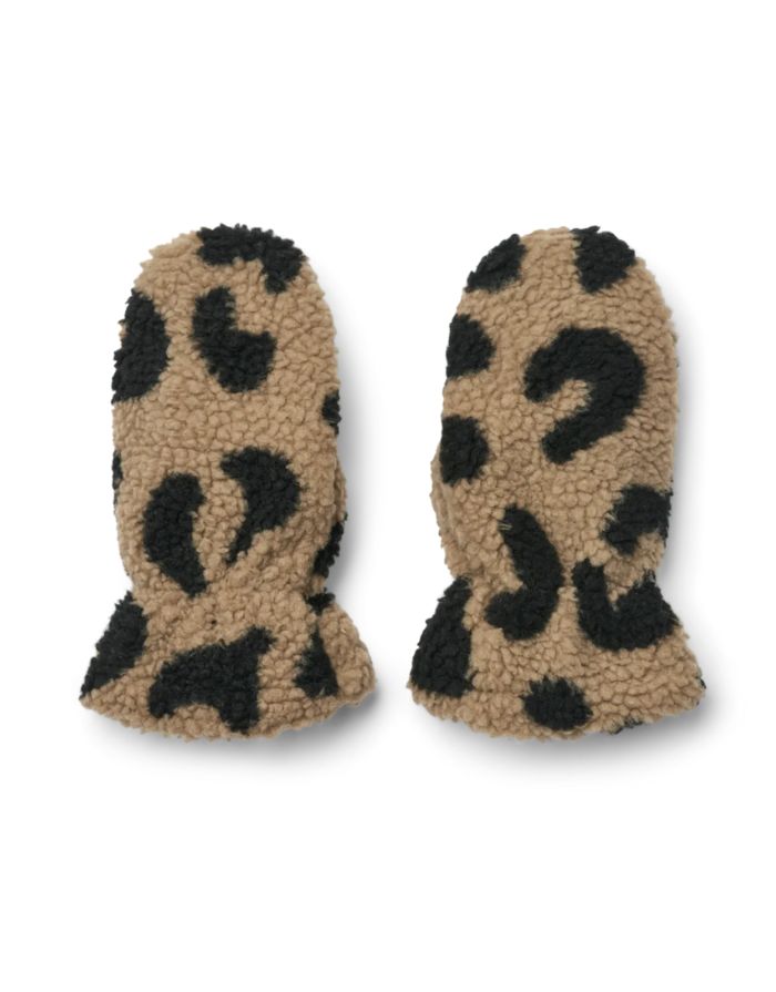Warme Teddy-Fäustlinge Grethe von Liewood in Mega Leo/Oat Mix, aus 100% recyceltem Polyester gefertigt.
