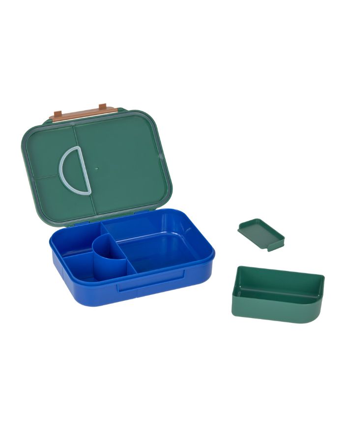 LÄSSIG Bento Kinder Brotdose Little Gang in Grün mit Regenbogen-Motiv, Innenaufteilung mit Trenner und Dipfach, aus BPA-freiem Polypropylen, spülmaschinengeeignet.