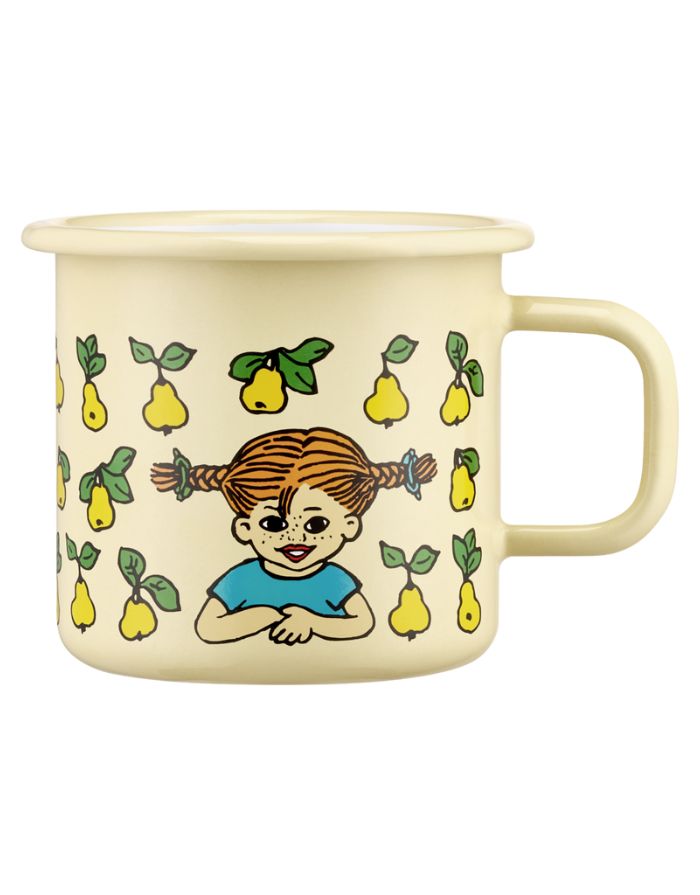 Emaillebecher Pippi Langstrumpf Fruits von Muurla, gelbe Tasse 3,7 dl mit Pippi-Motiv, robust, spülmaschinenfest, für Indoor und Outdoor