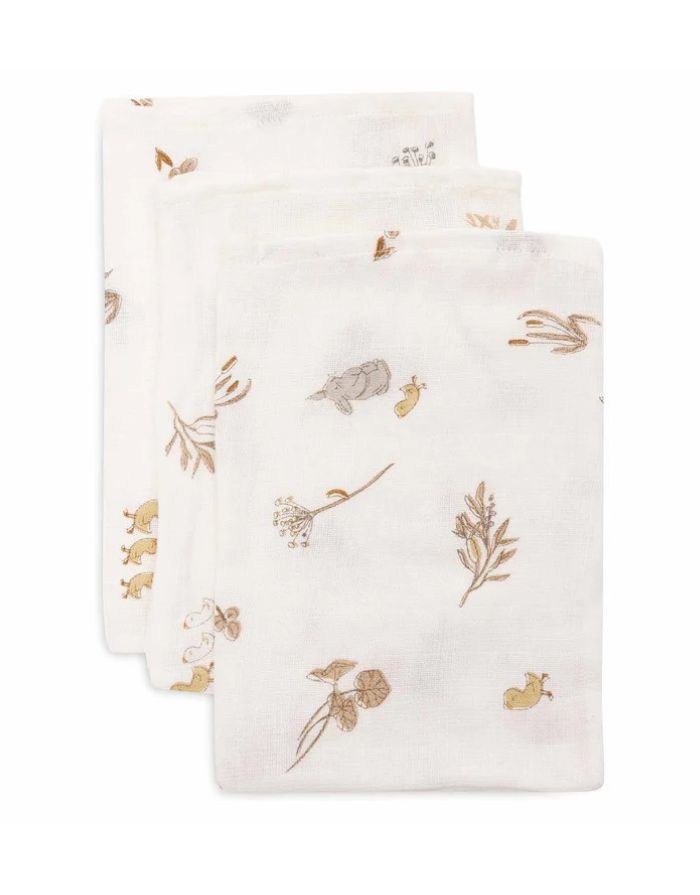 Jollein Waschlappen Musselin 3er Set „Riverside“ – weiche hydrophile Baumwoll-Waschlappen mit Enten- und Hasenprint, OEKO-TEX zertifiziert, sanft zur Babyhaut.