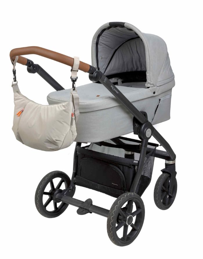 LÄSSIG Lunua Wickeltasche in Beige – große Bum Bag mit Wickelzubehör, Feuchtfach, vegan, recycelt & pfc-frei, mit Neon-Details und Kinderwagenbefestigung.