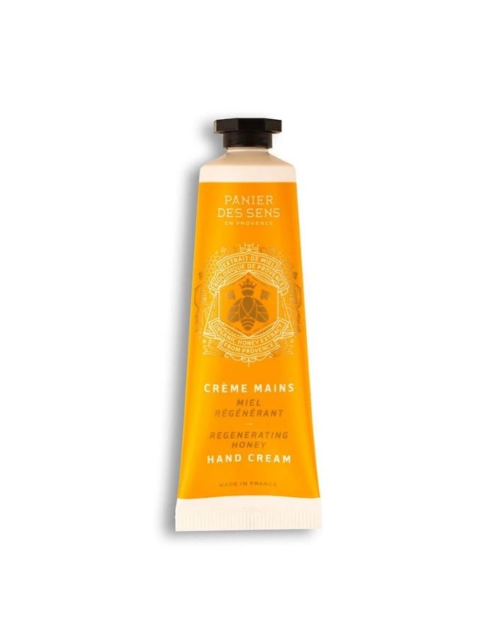 Handcreme Regenerierender Honig 30ml von Panier Des Sens, Mini-Handcreme mit Sheabutter, biologischem Honigextrakt und Propolis für weiche, geschmeidige und duftende Hände.