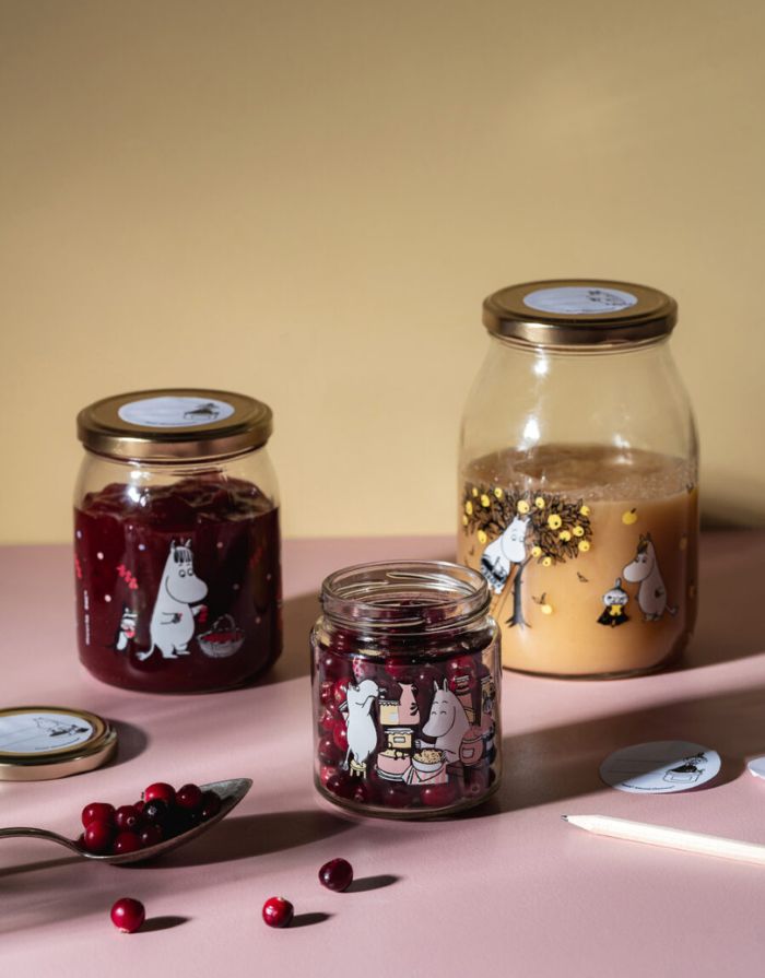 Glas mit Schraubdeckel Moomin 0,3 L von Muurla, luftdicht verschließbar, mit Moomin-Motiv, inkl. Stickeretiketten, spülmaschinenfest