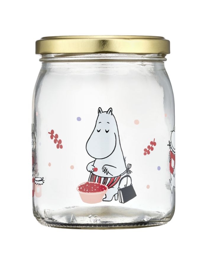 Glas mit Schraubdeckel Moomin 0,5 L von Muurla, luftdicht verschließbar, mit Moomin-Motiv, inkl. Stickeretiketten, spülmaschinenfest