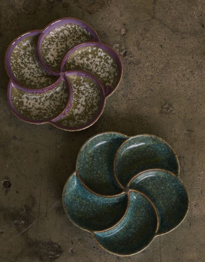 HKliving 70s Ceramics Snack Tray Granite aus glasiertem Steingut mit unterteilten Fächern für Snacks, Oliven, Nüsse und Dips