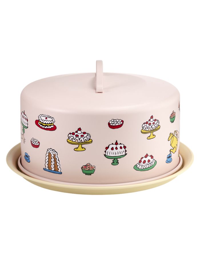 Kuchenplatte mit Deckel Pippi Langstrumpf von Muurla, runde Platte aus Stahl mit Haube und Pippi-Motiv, ideal für Torten und Geburtstage
