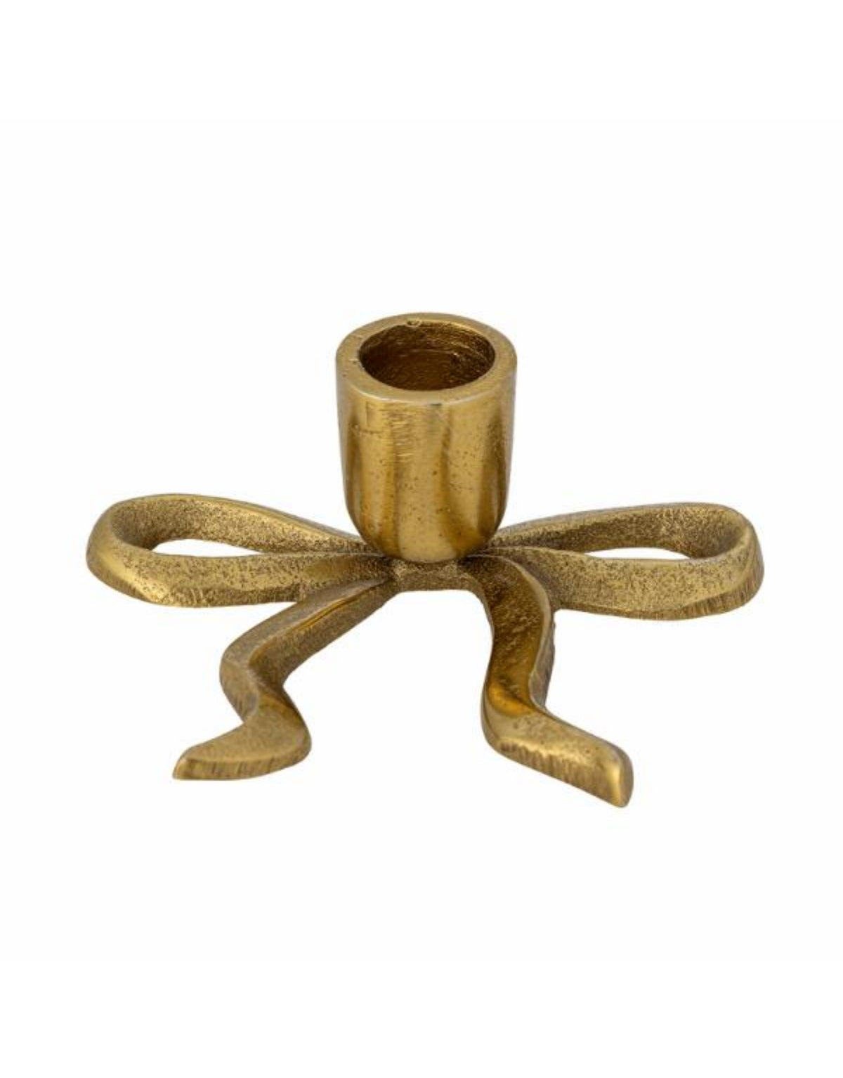 Goldener Nanda Kerzenhalter von Bloomingville aus Aluminium in dekorativer Schleifenform mit eingerollten Enden.