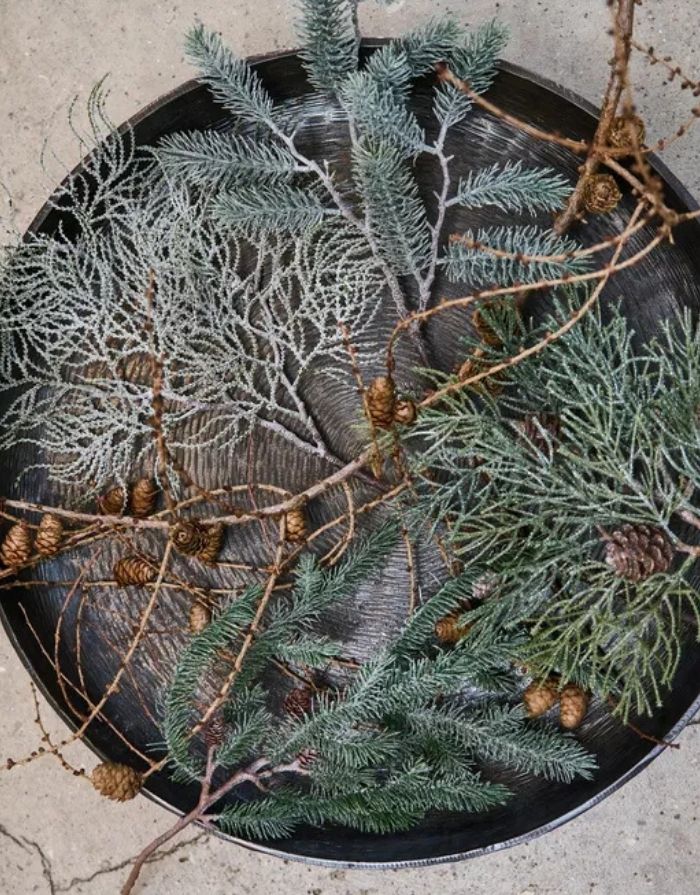 Kunstblume Zeder Zweig mit Schnee und Zapfen von Speedtsberg, Green/Nature, Höhe 38 cm, naturgetreue Weihnachtsdekoration.