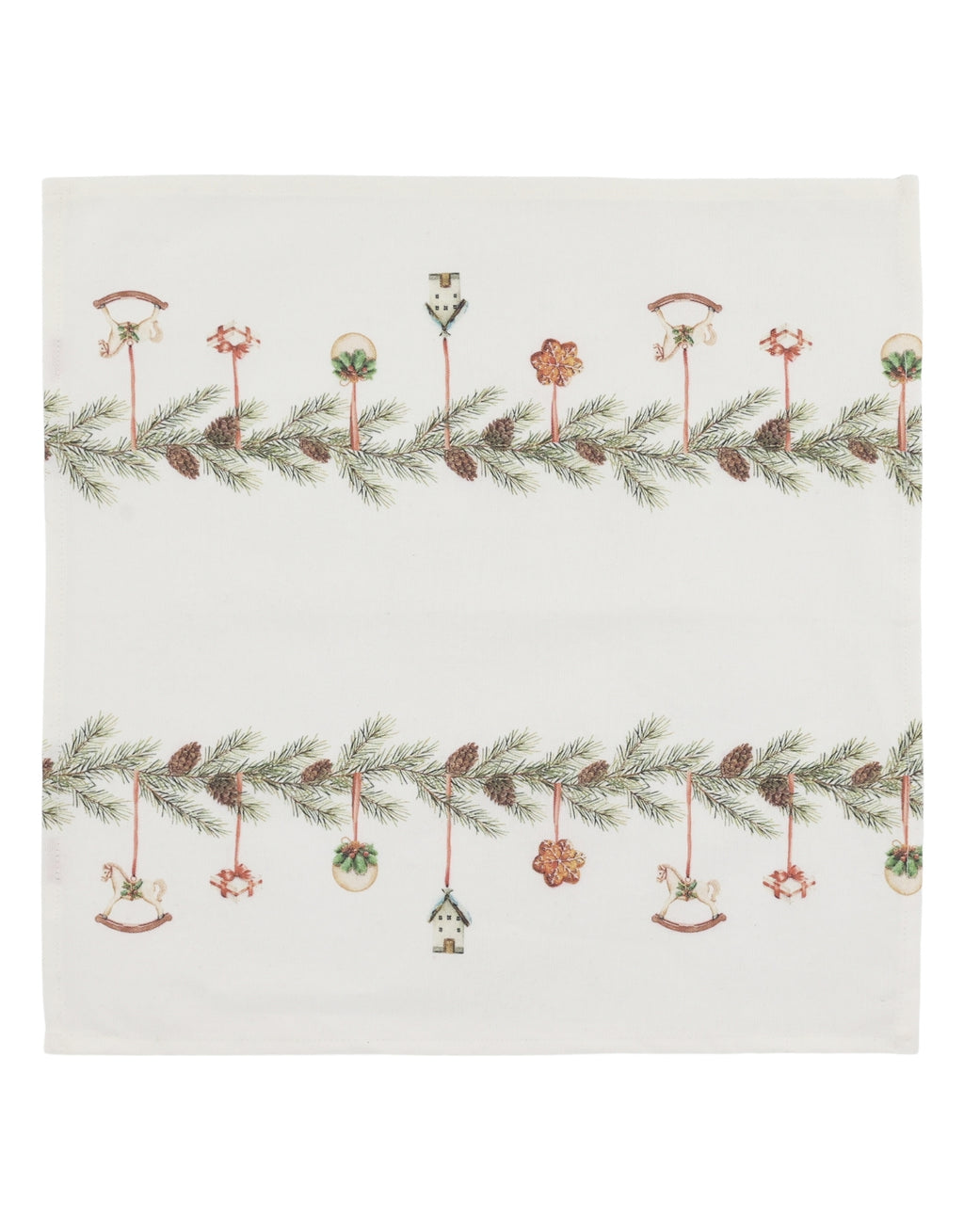Cremefarbene Stoffserviette von Chic Antique aus Baumwolle mit dekorativem Girlandenmotiv im Format 40 × 40 cm.