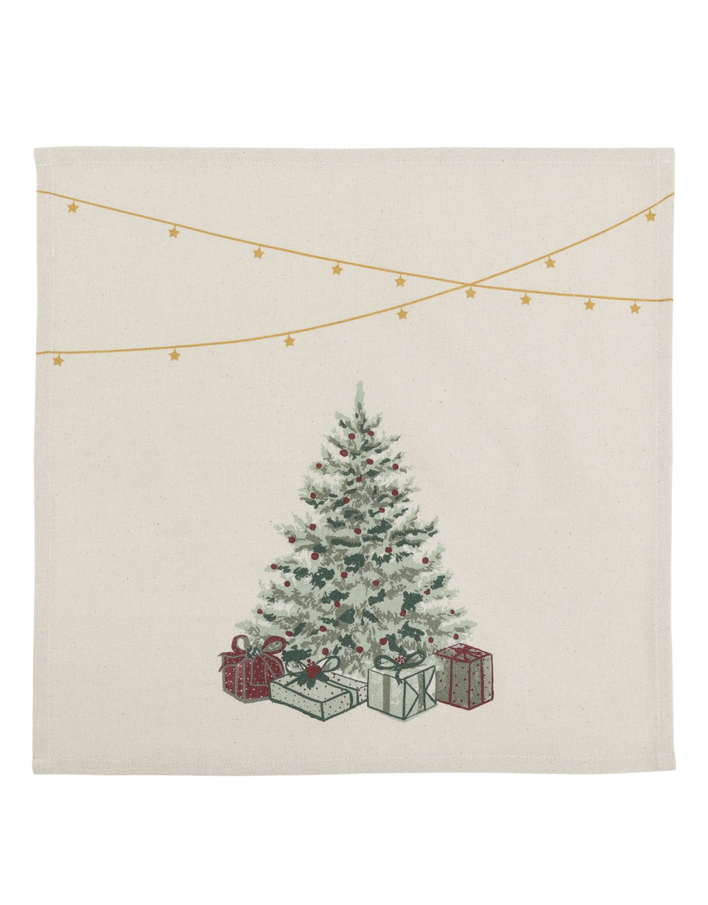 Stoffserviette von Chic Antique in natürlicher Leinenfarbe mit weihnachtlichem Tannenbaummotiv aus Baumwolle im Format 40 × 40 cm.