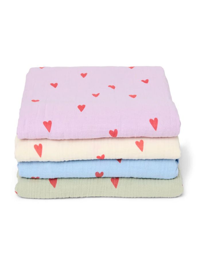 Musselin Swaddle 120 x 120cm I Light Blue Hearts