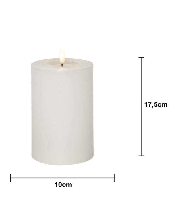 Stumpenkerze LED Flamme Flow Big 17,5 cm Weiß von Star Trading, naturgetreue Flamme, warmweißes LED-Licht, Timerfunktion, batteriebetrieben, für Innenbereiche.