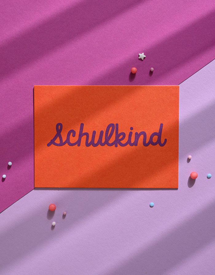 Postkarte Schulkind I Lila / Orange