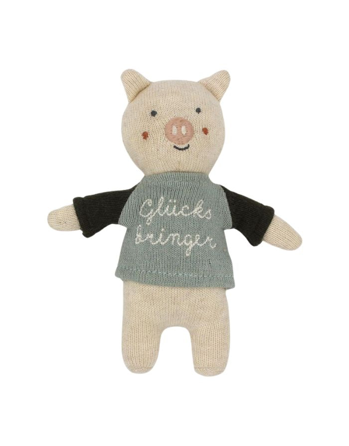 Stofftier Schwein Glücksbringer I Eisblau/Oliv