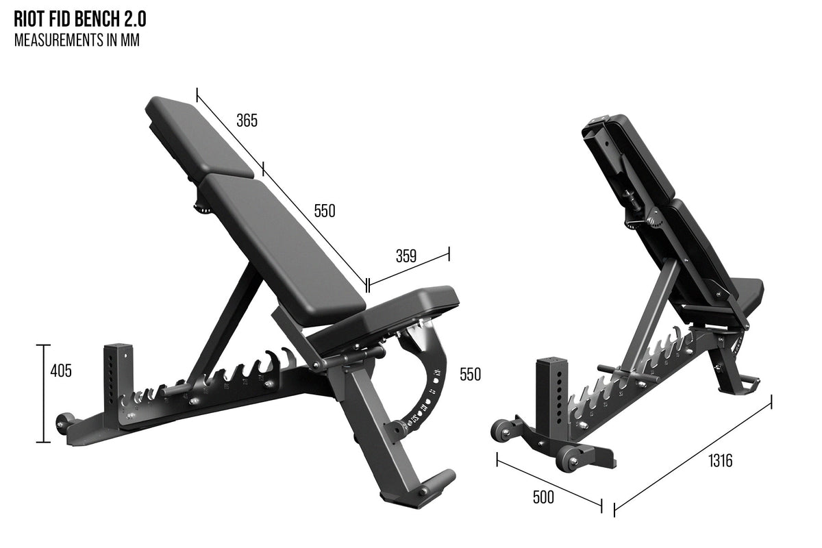 Riot FID Utility Bench 2.0 – Adjustable Flat/Incline/Decline Weight Bench