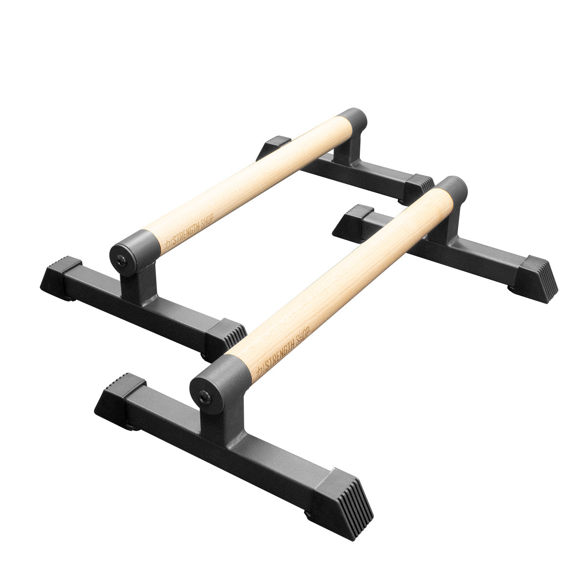 Wooden Grip Parallettes - 3 Sizes, Steel Base - Strength Shop