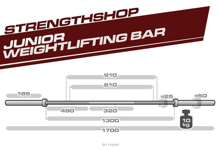 B-WARE Youth Weightlifting Bar, Spring Steel Shaft, Needle Bearings - 10KG - Strength Shop